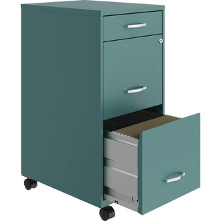 NuSparc 3 Drawer Mobile File Cabinet, 14.2" Width x 18" Depth x 29.5" Height, Teal, Painted Steel, Recycled (NPRVF318BMTL)