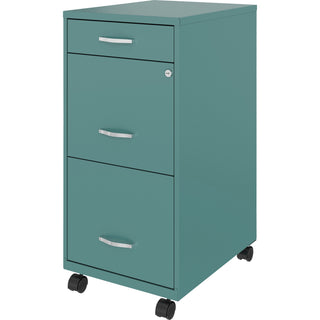 NuSparc 3 Drawer Mobile File Cabinet, 14.2" Width x 18" Depth x 29.5" Height, Teal, Painted Steel, Recycled (NPRVF318BMTL)