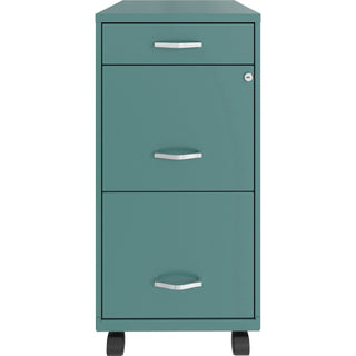 NuSparc 3 Drawer Mobile File Cabinet, 14.2" Width x 18" Depth x 29.5" Height, Teal, Painted Steel, Recycled (NPRVF318BMTL)
