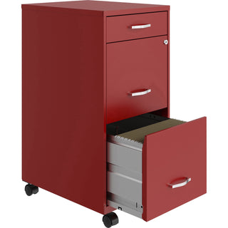 NuSparc 3 Drawer Mobile File Cabinet, 14.2" Width x 18" Depth x 29.5" Height, Red, Painted Steel, Recycled (NPRVF318BMRD)
