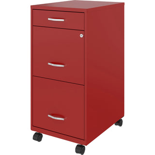 NuSparc 3 Drawer Mobile File Cabinet, 14.2" Width x 18" Depth x 29.5" Height, Red, Painted Steel, Recycled (NPRVF318BMRD)