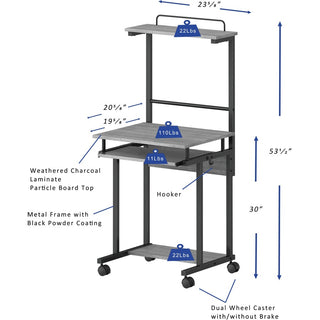 NuSparc Mobile Computer Workstation w/Keyboard Tray, Weathered Charcoal Laminate, Black Top, 110 lb Capacity (NPRWS100AMWC)