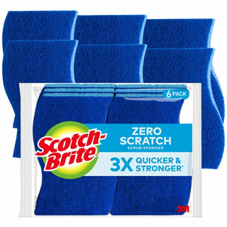 Scotch-Brite Zero Scratch Non-Scratch Scrub Sponges, 0.7" Height x 4.4" Width x 2.6" Depth, 6/Pack, Fiber, Blue (MMM5266)