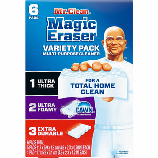 Mr. Clean Magic Eraser Variety Pk, For Multipurpose, Sponge, WidthDurable, Long Lasting, Blue, 6/Box (PGC12396)