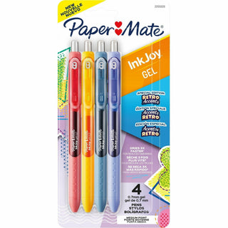 Paper Mate InkJoy Gel Pens, 0.7 mm Pen Point, Retractable, Assorted Ink, Retro Accents, 4/Pack (PAP2205628)