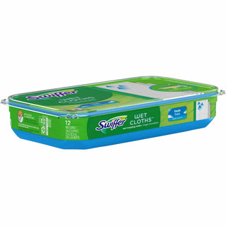 Swiffer Sweeper Wet Cloths, 8" Width x 10" Length, Disposable, Residue-free, Scented, Pre-moistened, Cloth, White, 12/Pack (PGC08622PK)