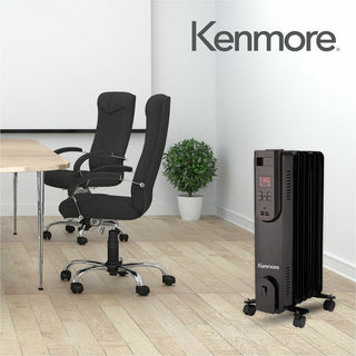 Kenmore 24" Oil-Filled Radiator Space Heater, Oil Filled, 1500 W, Black (ESMKM65019BK)