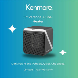 Kenmore 5" Personal Cube Heater, Office, Home, Portable, Black (ESMKM65001BK)