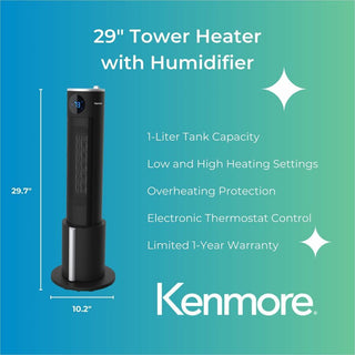 Kenmore 29" Tower Heater with Humidifier, Black (ESMKM65012BK)