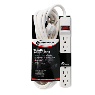 Innovera® Six-Outlet Power Strip, 15-Foot Cord, 1-15/16 x 10-3/16 x 1-3/16, Ivory (IVR73315)