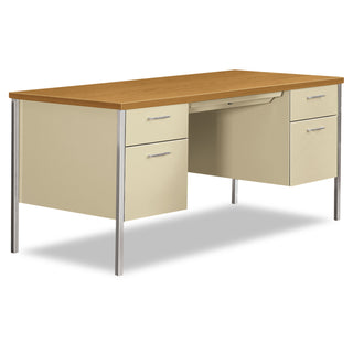 HON® 34000 Series Double Pedestal Desk, 60w x 30d x 29.5h, Harvest/Putty (HON34962CL)