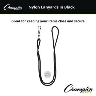 Champion Sports Lanyard, J-Hook Style, 20" Long, Black, 12/Pack (CSI126BLK)