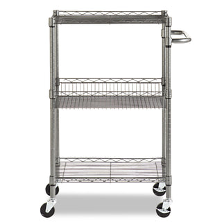 Alera® Three-Tier Wire Cart with Basket, 28w x 16d x 39h, Black Anthracite (ALESW342416BA)