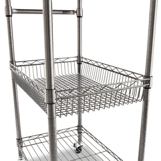 Alera® Three-Tier Wire Cart with Basket, 28w x 16d x 39h, Black Anthracite (ALESW342416BA)