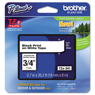 Brother TZe Standard Adhesive Laminated Labeling Tape, 0.7" x 26.2 ft, Black on White (BRTTZE241)