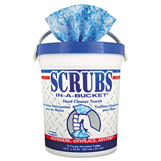 SCRUBS® Hand Cleaner Towels, Cloth, 10 x 12, Blue/White, 72/Bucket (ITW42272EA) (ITW42272EA)