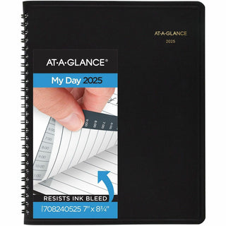 AT-A-GLANCE® 24-Hour Daily Appointment Book, 8.75 x 7, Black Cover, 12-Month (Jan to Dec): 2025 (AAG7082405)