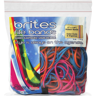 Brites File Rubber Bands, 7&quot; x 1/8&quot;, 50 Count, Yellow, Blue, Lime (ALL07800)