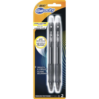 BIC® Retractable Gel Pens, Medium Point, 0.7mm, 2/Pack, Black (BICRLCP21BK)