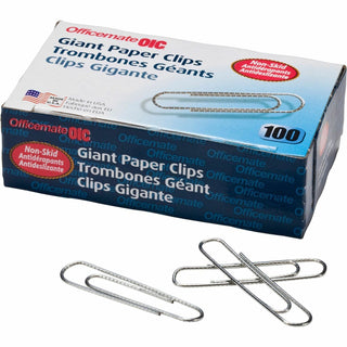 Officemate Gem Clips, Giant, Non Skid, .045 Gauge, Silver, Box of 10 (OIC99915)