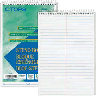 TOPS™ Steno Book, Gregg Rule, 80 Sheets, 6&quot;x9&quot;, 12/Pack, White (TOP8020)