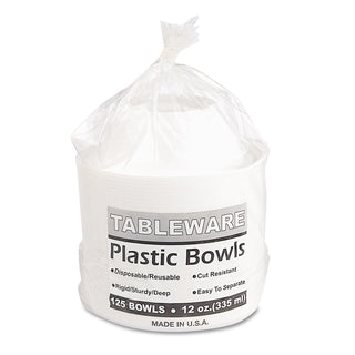 Tablemate® Plastic Dinnerware, Bowls, 12oz, White, 125/Pack (TBL12244WH)