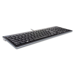 Kensington® Slim Type Standard Keyboard, 104 Keys, Black/Silver (KMW72357)