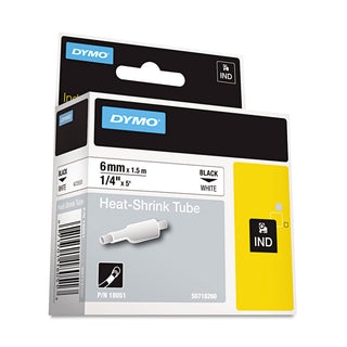 DYMO® Rhino Heat Shrink Tubes Industrial Label Tape, 0.25" x 5 ft, White/Black Print (18051)