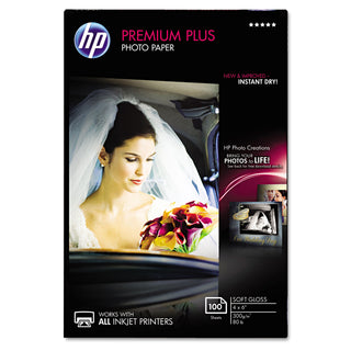 HP Premium Plus Photo Paper, 80 lbs., Soft-Gloss, 4 x 6, 100 Sheets/Pack (HEWCR666A)