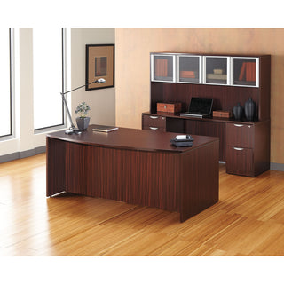 Alera® Valencia Bow Front Desk Shell, 71w x 35.5d to 41.38d x 29.63h Mahogany (ALEVA227236MY)