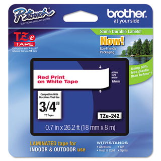 Brother TZe Standard Adhesive Laminated Labeling Tape, 0.7" x 26.2 ft, Red on White (BRTTZE242)