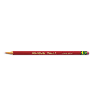 Ticonderoga® Erasable Colored Pencils, 2.6 mm, 2B (#1), Carmine Red Lead, Carmine Red Barrel, Dozen (DIX14259)