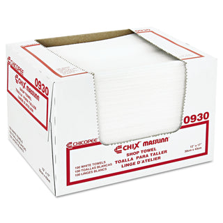 Chix® Masslinn Shop Towels, 12 x 17, White, 100/Pack, 12 Packs/Carton (0930CHIC)