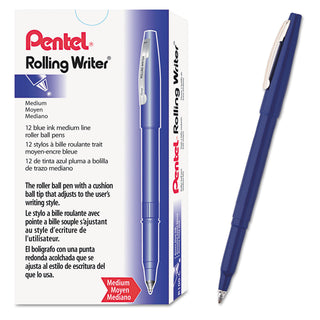 Pentel® Rolling Writer Stick Roller Ball Pen, Medium 0.8mm, Blue Ink/Barrel, Dozen (PENR100C)