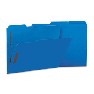 Universal® Deluxe Reinforced Top Tab Fastener Folders, 0.75" Expansion, 2 Fasteners, Letter Size, Blue Exterior, 50/Box (UNV13521)