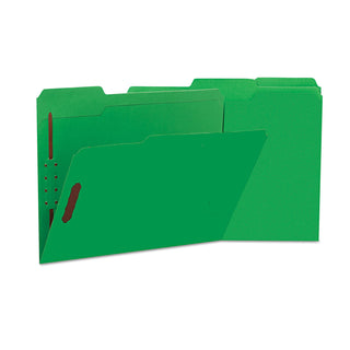 Universal® Deluxe Reinforced Top Tab Fastener Folders, 0.75" Expansion, 2 Fasteners, Letter Size, Green Exterior, 50/Box (UNV13522)