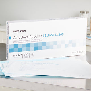 McKesson Sterilization Pouch Ethylene Oxide (EO) Gas / Steam 8 X 16 Inch Transparent Blue / White Self Seal Paper / Film (960946_CS)