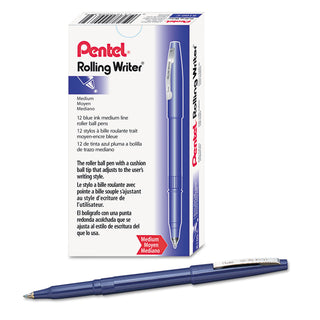 Pentel® Rolling Writer Stick Roller Ball Pen, Medium 0.8mm, Blue Ink/Barrel, Dozen (PENR100C)