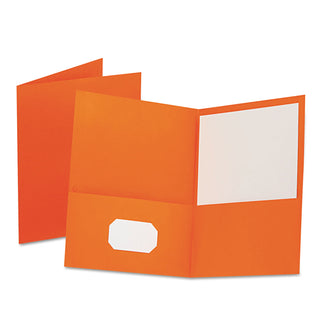 Oxford™ Twin-Pocket Folder, Embossed Leather Grain Paper, Orange, 25/Box (ESS57510)