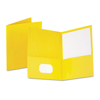 Oxford™ Twin-Pocket Folder, Embossed Leather Grain Paper, Yellow, 25/Box (ESS57509)