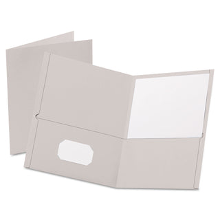 Oxford™ Twin-Pocket Folder, Embossed Leather Grain Paper, Gray, 25/Box (ESS57505)