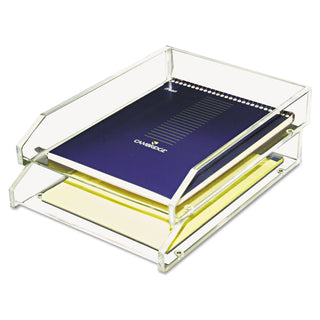 Kantek Clear Acrylic Letter Tray, 2 Sections, Letter Size Files, 10.5" x 13.75" x 2.5", Clear, 2/Pack (KTKAD15)