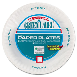 AJM Paper Plates, 9" Diameter, White, 100/Pack (AJMPP9GRAWHPK)