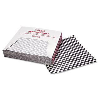 Bagcraft Grease-Resistant Paper Wraps and Liners, 12 x 12, Black Check, 1000/Box, 5 Boxes/Carton (BGC057800)