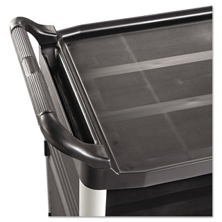Rubbermaid® Commercial Xtra Utility Cart with Enclosed Sides and Back, Plastic, 3 Shelves, 300 lb Capacity, 20" x 40.63" x 37.8", Black (4093BK)
