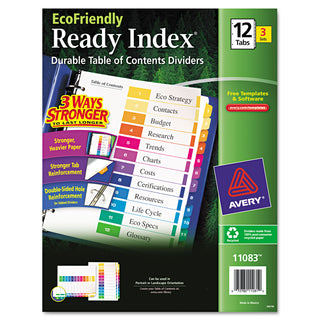 Avery® Customizable Table of Contents Ready Index Dividers with Multicolor Tabs, 12-Tab, 1 to 12, 11 x 8.5, White, 3 Sets (AVE11083)