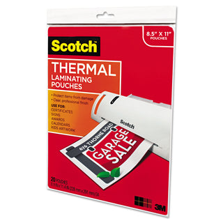 Scotch® Laminating Pouches, 3 mil, 9" x 11.5", Gloss Clear, 20/Pack (MMMTP385420)