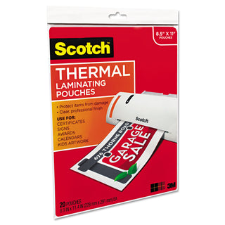 Scotch® Laminating Pouches, 3 mil, 9" x 11.5", Gloss Clear, 20/Pack (MMMTP385420)