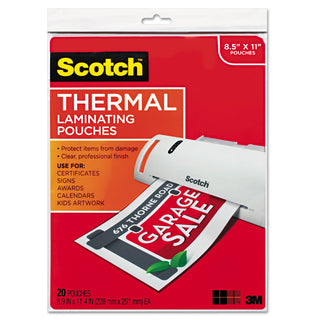Scotch® Laminating Pouches, 3 mil, 9" x 11.5", Gloss Clear, 20/Pack (MMMTP385420)