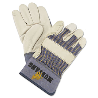 MCR™ Safety Mustang Leather Palm Gloves, Fleece Lining, Grain Cowhide, Large, Blue/Cream (127-1935L)